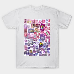 Pink purple postage stamps from all over the world T-Shirt